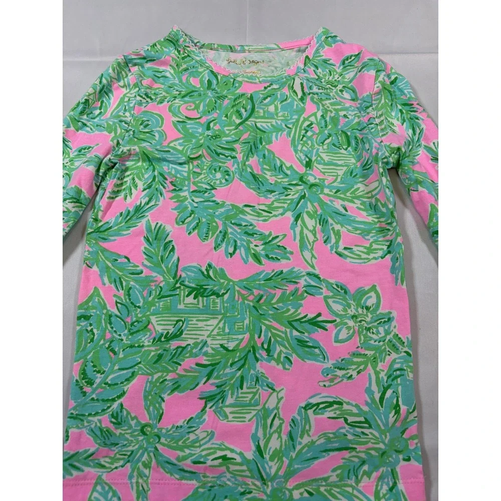 Lilly Pulitzer Girls Pink Green Tropical Palm Pajama Set Size 10 Long Sleeve PJs